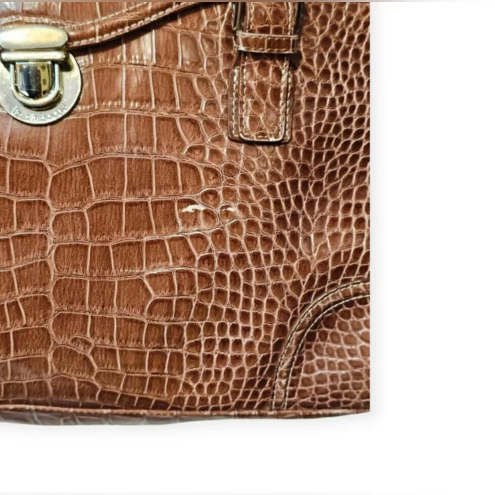 Liz Claiborne Large Brown Croc Embossed Leather Laptop Satchel Purse Tote Bag - Picture 12 of 15